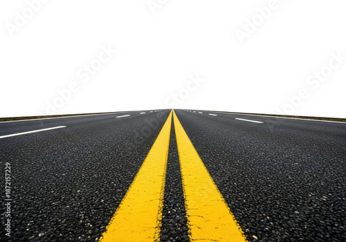 Double yellow line on asphalt road isolated on transparent background
