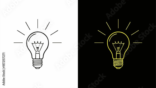 Light Bulb Icon – Idea Symbol in Line Art and Gold Glow. Vector Illustration, Minimalist, Editable Stroke, Dual Version for Dark & Light Backgrounds.