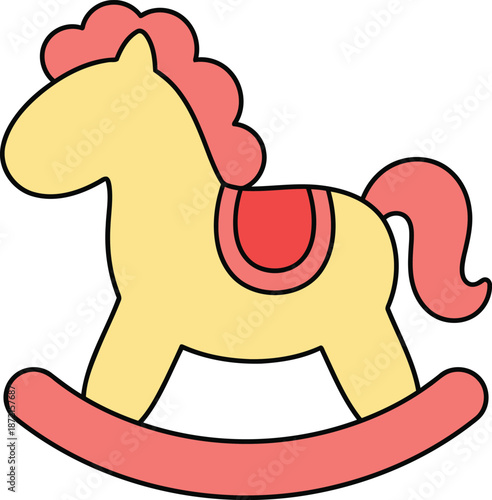 Cute Rocking Horse Toy Vector Illustration for Kids and Childhood Concept.