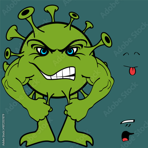 cute covid virus character cartoon expressions pack in art