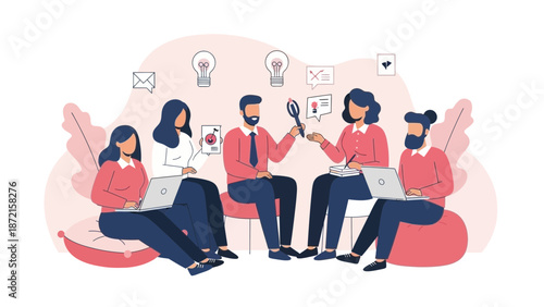 Team Collaboration Meeting Brainstorming Ideas Business Strategy Modern Flat Illustration