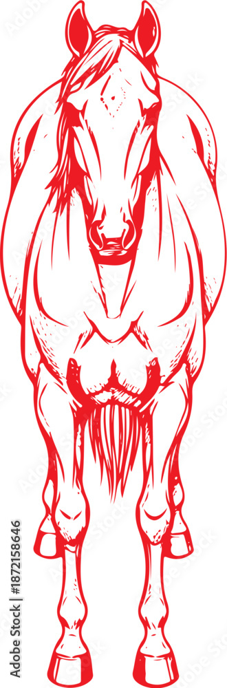 Fototapeta premium Lunar New Year Red Horse Front Illustration