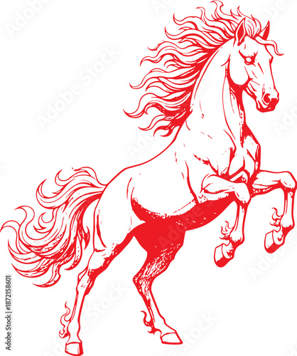 Lunar New Year Red Rearing Horse Illustration