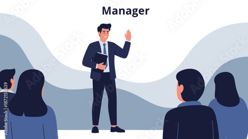 Manager Leading Meeting, Presenting Ideas to Colleagues in Office