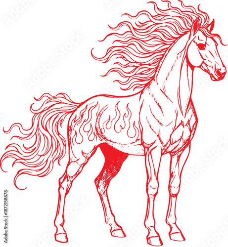 Lunar New Year Red Fire Stallion Illustration