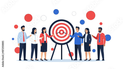 Teamwork and Goal Achievement: Business People Aiming at Target