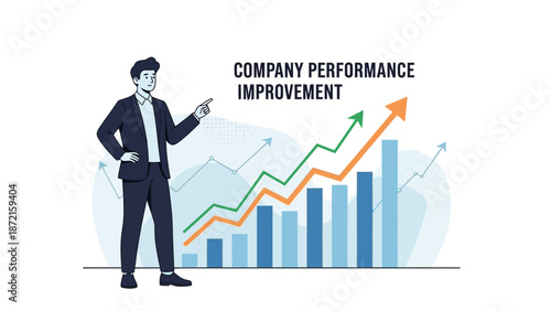 Businessman pointing company performance improvement graph, business growth concept