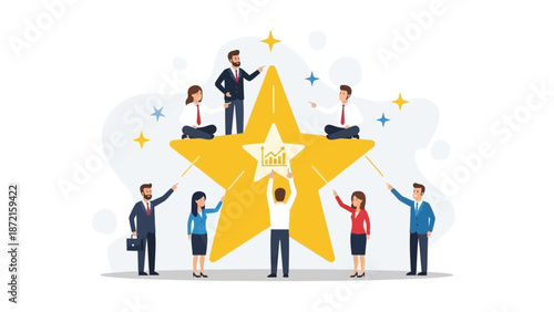 Teamwork for Success: Business People Achieving Goals on a Giant Star