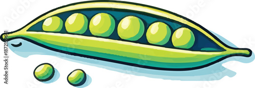 Cute Cartoon Green Pea Pod with Peas Inside Vector