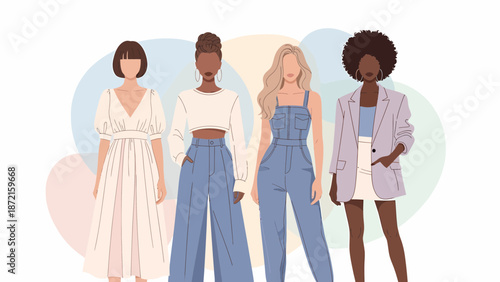 Diverse Group of Women in Stylish Outfits Illustration 1.