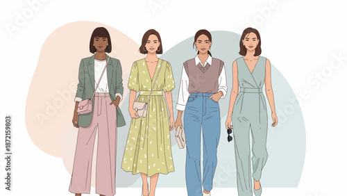 Diverse Women Showcasing Stylish and Elegant Fashion Outfits.
