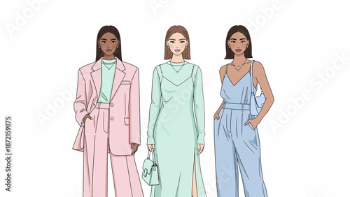 Elegant Fashion Trio Pastel Outfits for Modern Women.