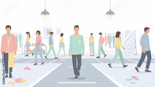 Fashionable Crowd People Shopping in a Modern Clothing Store.