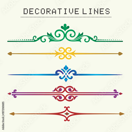 Colorful ornamental text dividers and calligraphic page rules for creative document styling