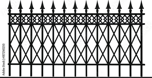 Ornate iron fence silhouette with pointed spikes and decorative patterns