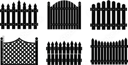 Fence silhouettes various decorative fencing designs in black silhouette
