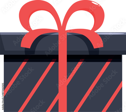 Festive gift box wrapped in elegant dark paper and adorned with a vibrant red ribbon, perfect for birthdays, holidays, or any celebratory moment
