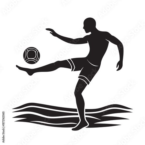 Beach Soccer Powerful Shot Action Silhouette