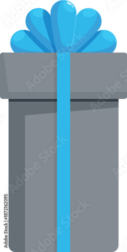 Grey gift box wrapped with a blue ribbon and bow, perfect for celebrating a special occasion