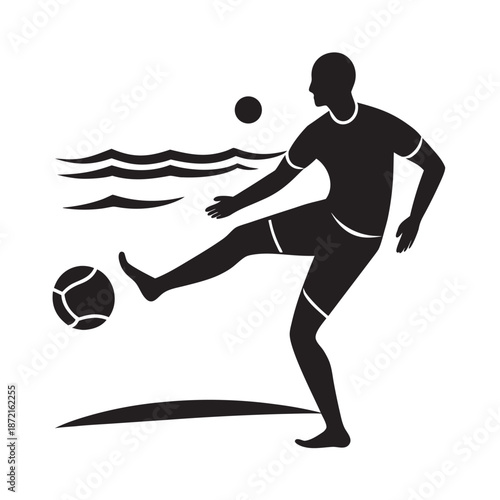 Beach Football Powerful Kick Action Silhouette