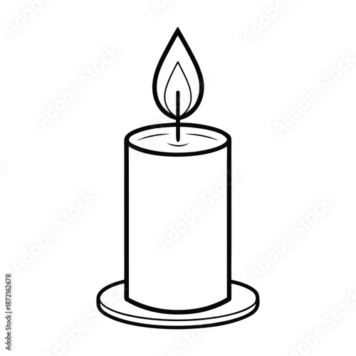 Candle Line Art Vector Illustration Isolated Burning Wax Candle Outline