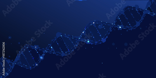 Abstract representation of a dna double helix with glowing connected nodes