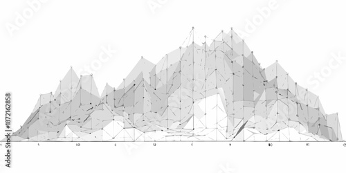 Abstract geometric mountain range rendered with connected lines in grayscale