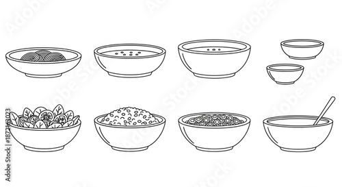 Collection of bowls with various contents