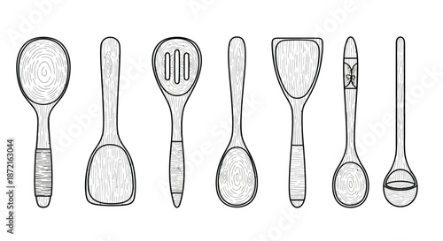Collection of wooden kitchen utensils