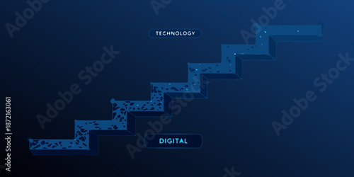 Abstract digital staircase representing progress technology and upward movement