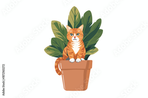 Cat Sitting in a Flowerpot stock image isolated vector style