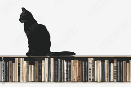 Cat Sitting on Bookshelf stock image isolated vector style