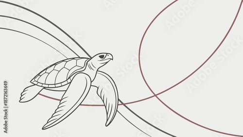 Minimalist Marine Life Vector with Abstract Swooping Line Background