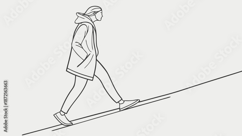 Modern Vector Illustration of a Character in Winter Gear Climbing a Path