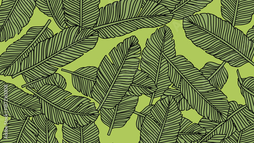 Tropical seamless pattern with large green banana leaves on a light green background for vibrant summer vibes.