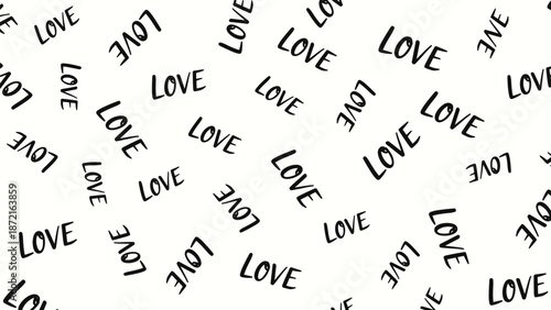 Black and white seamless pattern with the handwritten word love for romantic valentine backgrounds and textiles.