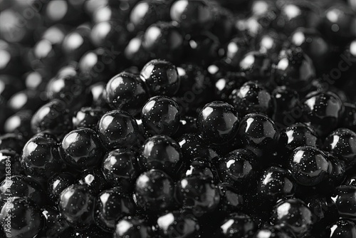 Close-up of glossy, dark caviar roe. Luxurious food detail
