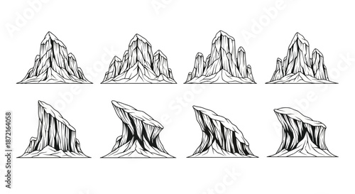 Abstract mountain peaks in line art