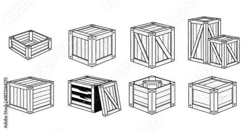 Collection of various wooden crates
