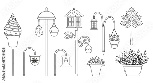 Decorative outdoor lighting and planters
