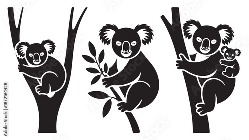 Koalas Climbing Trees Silhouette