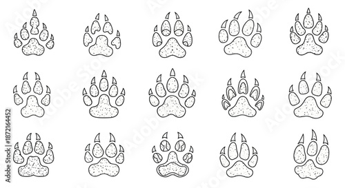 A collection of unique paw prints in a grid layout