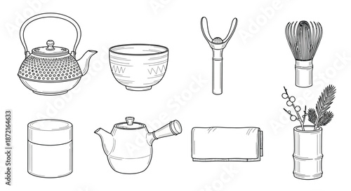 Traditional japanese tea ceremony items