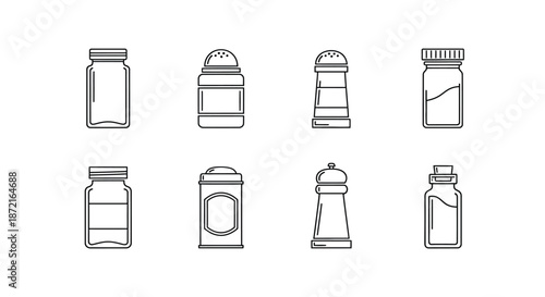 Variety of spice containers for kitchen use