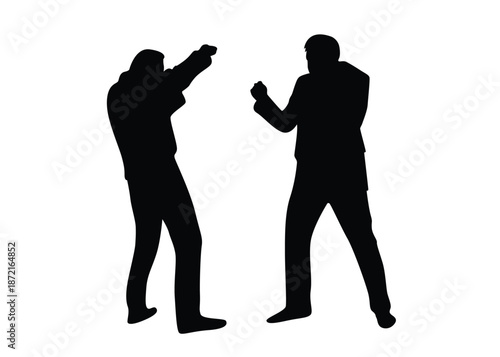 Two Business People Fighting Silhouettes. Men having an argument and using force to solve it vector art