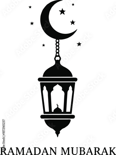 Vector illustration of an old lantern and moon with vintage streetlight