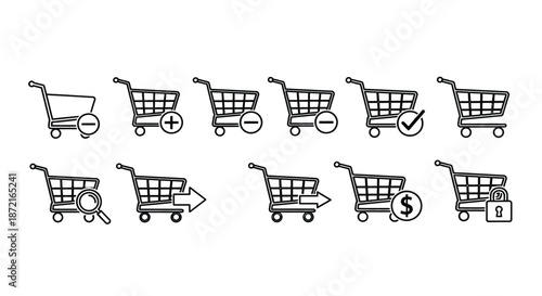 Shopping cart icons representing various actions