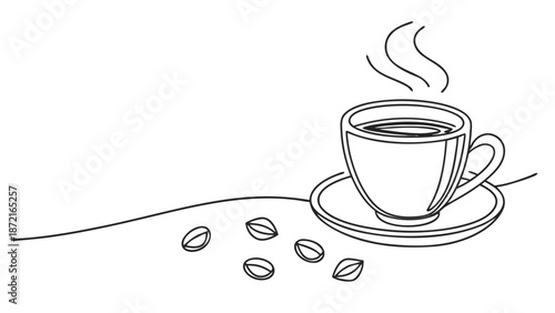 Modern Continuous Line Drawing of a Morning Espresso on a Saucer