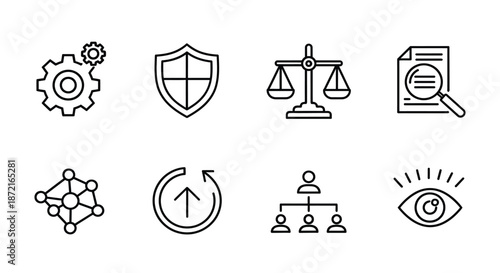 Icons representing technology, security, and data analysis