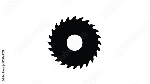 Circular saw blade design with a central opening black and white silhouette